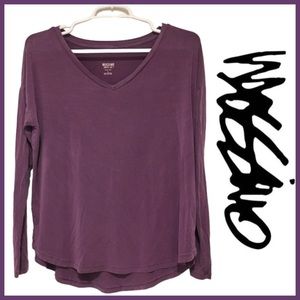 MOSSIMO Soft V-Neck Long Sleeve Tee - Loose Fit, Curved Hem, Purple, Small